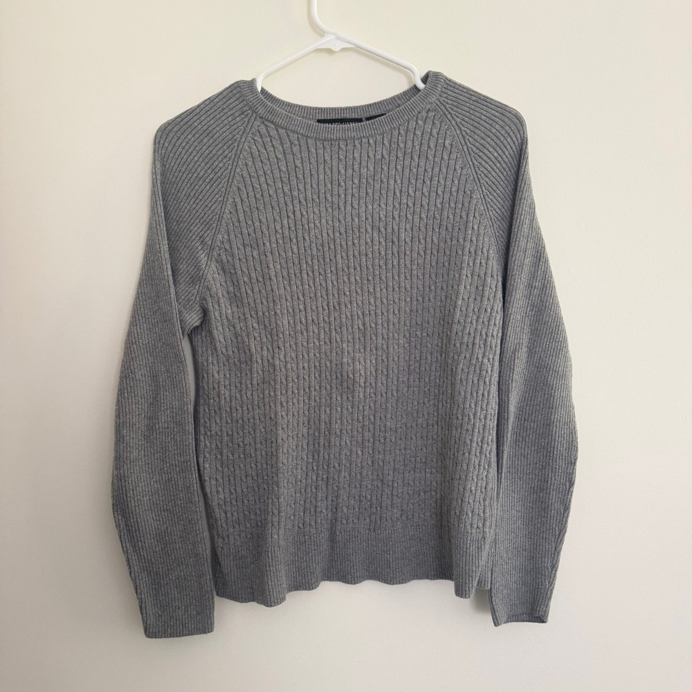Light Gray Cable Knit Cotton Sweater Size M Jeanne Pierre